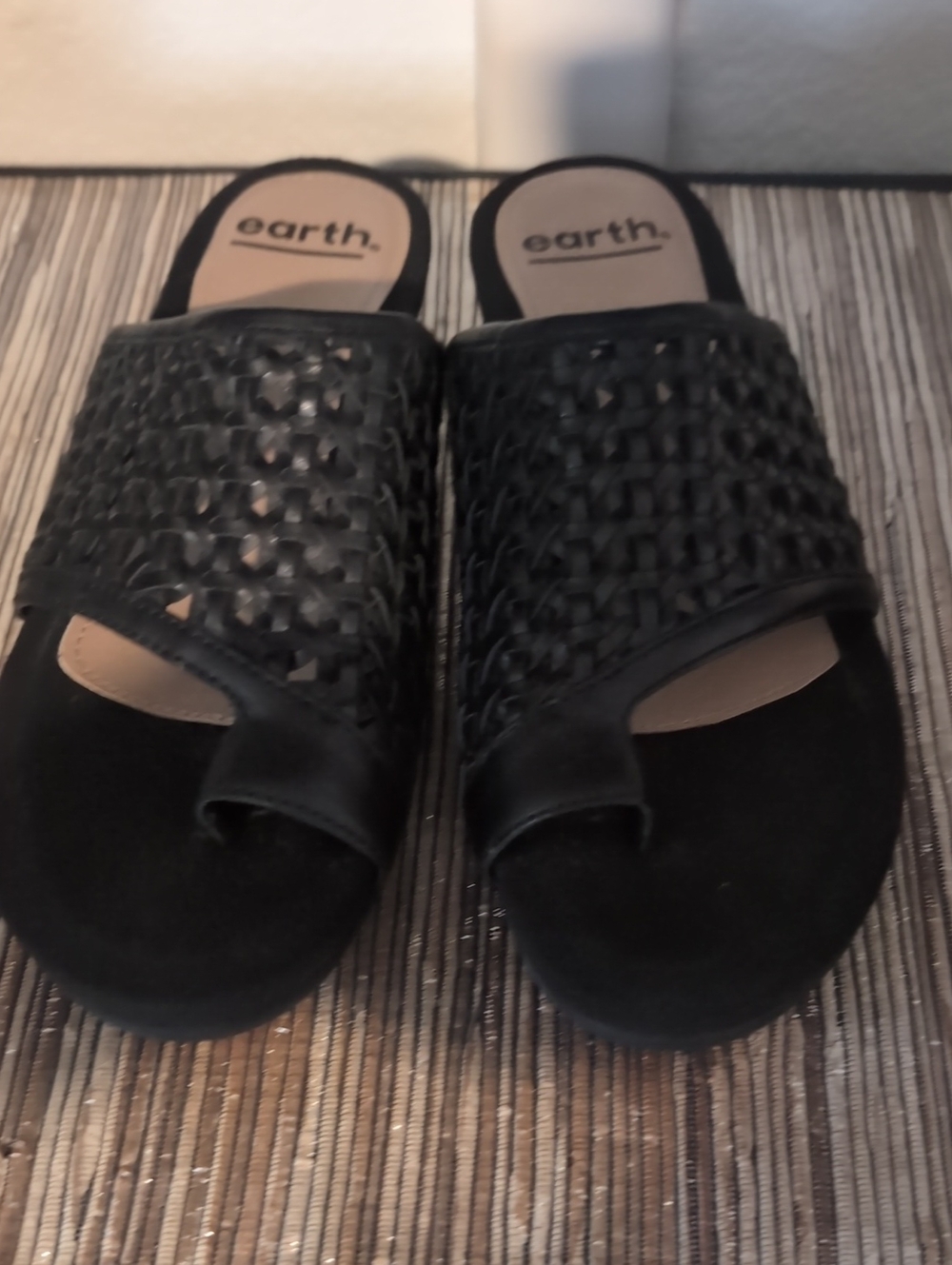 Earth Black Woven Slide Mules for Women